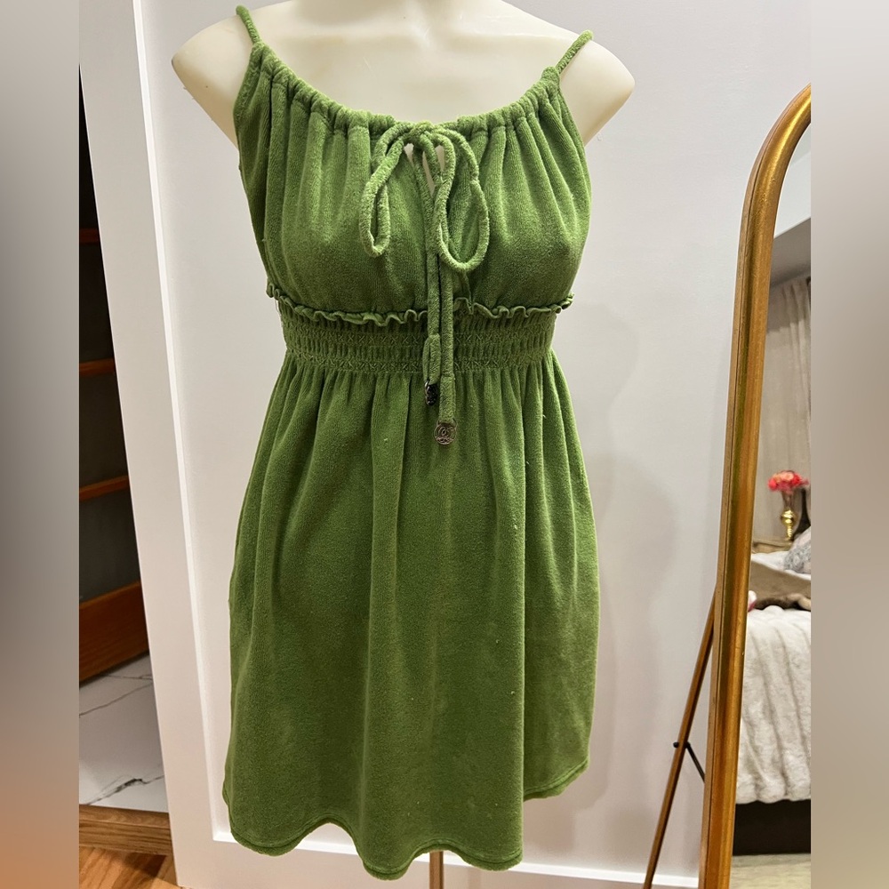 Green Sleeveless Dress with Tie Front